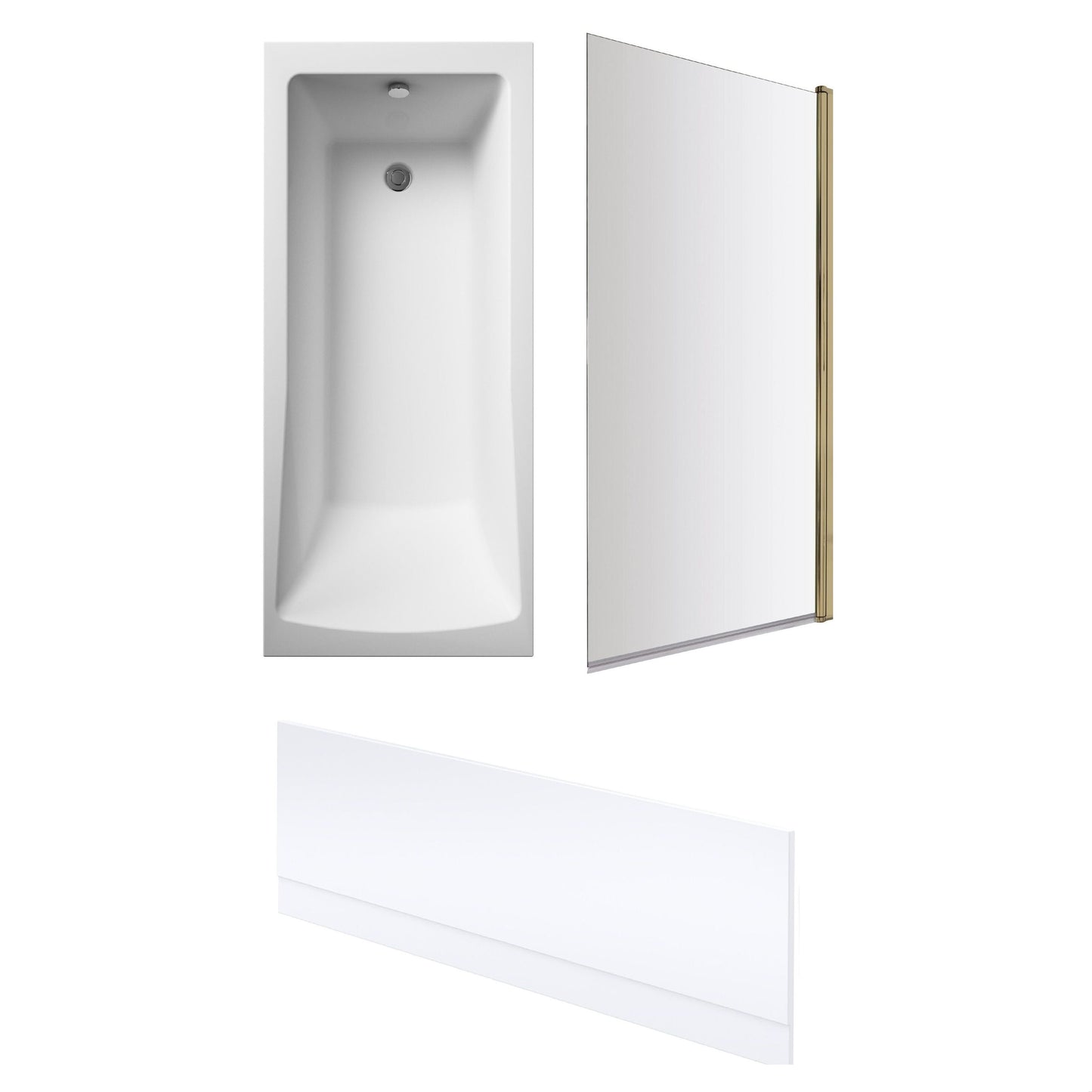 [BBSE60975] Square Single Ended 1700x700 with Leg Set & Brushed Brass Screen & Front Bath Panel - Cutout