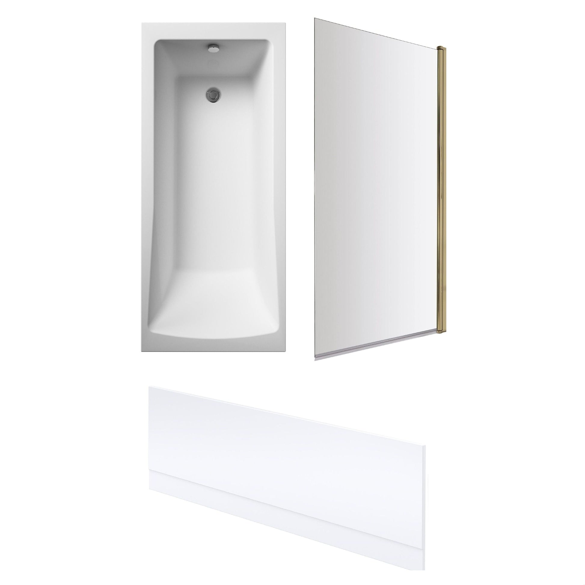 [BBSE60975] Square Single Ended 1700x700 with Leg Set & Brushed Brass Screen & Front Bath Panel - Cutout