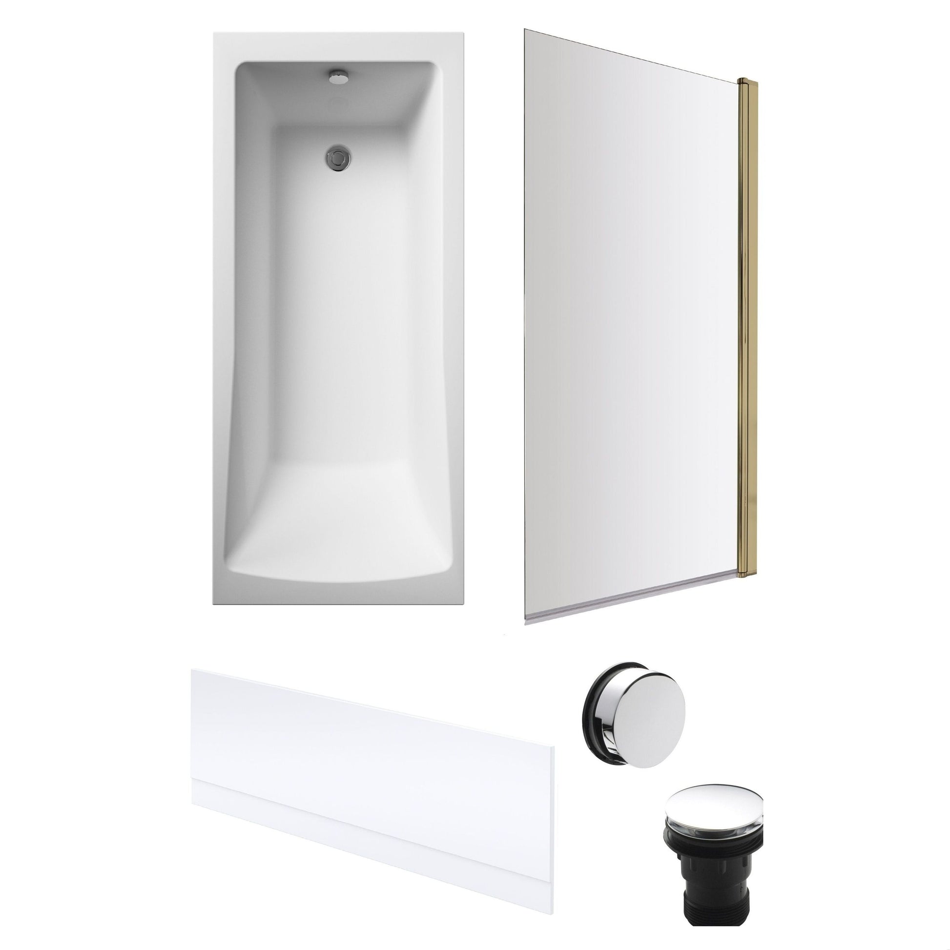 [BBSE60976] Square Single Ended 1700x700 with Front Bath Panel & Brushed Brass Screen & Chrome Waste - Cutout