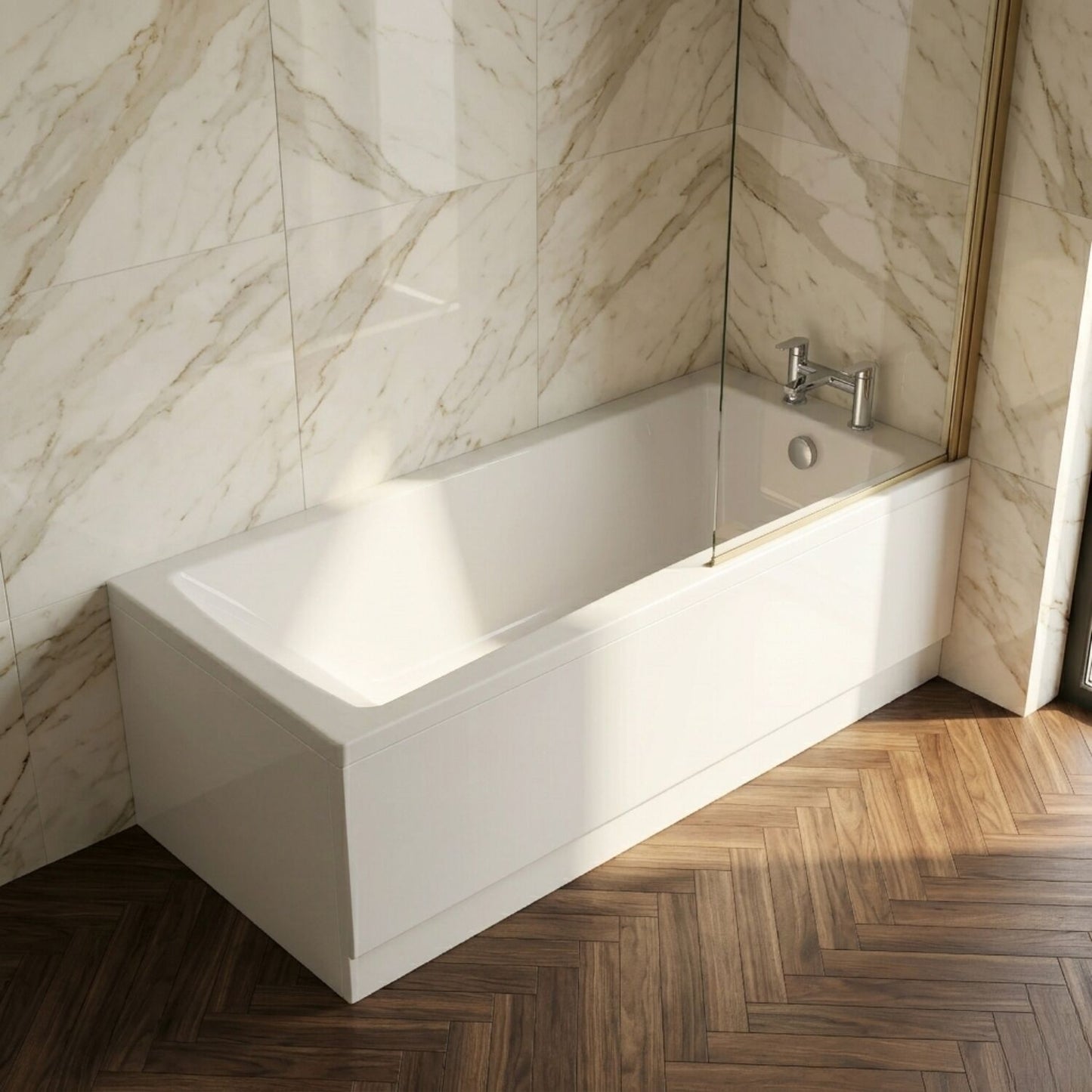 [BBSE60976] Square Single Ended 1700x700 with Front Bath Panel & Brushed Brass Screen & Chrome Waste - Silo