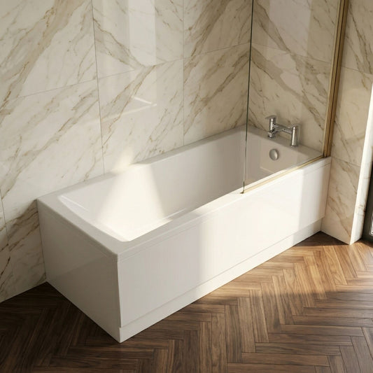 [BBSE60976] Square Single Ended 1700x700 with Front Bath Panel & Brushed Brass Screen & Chrome Waste - Silo