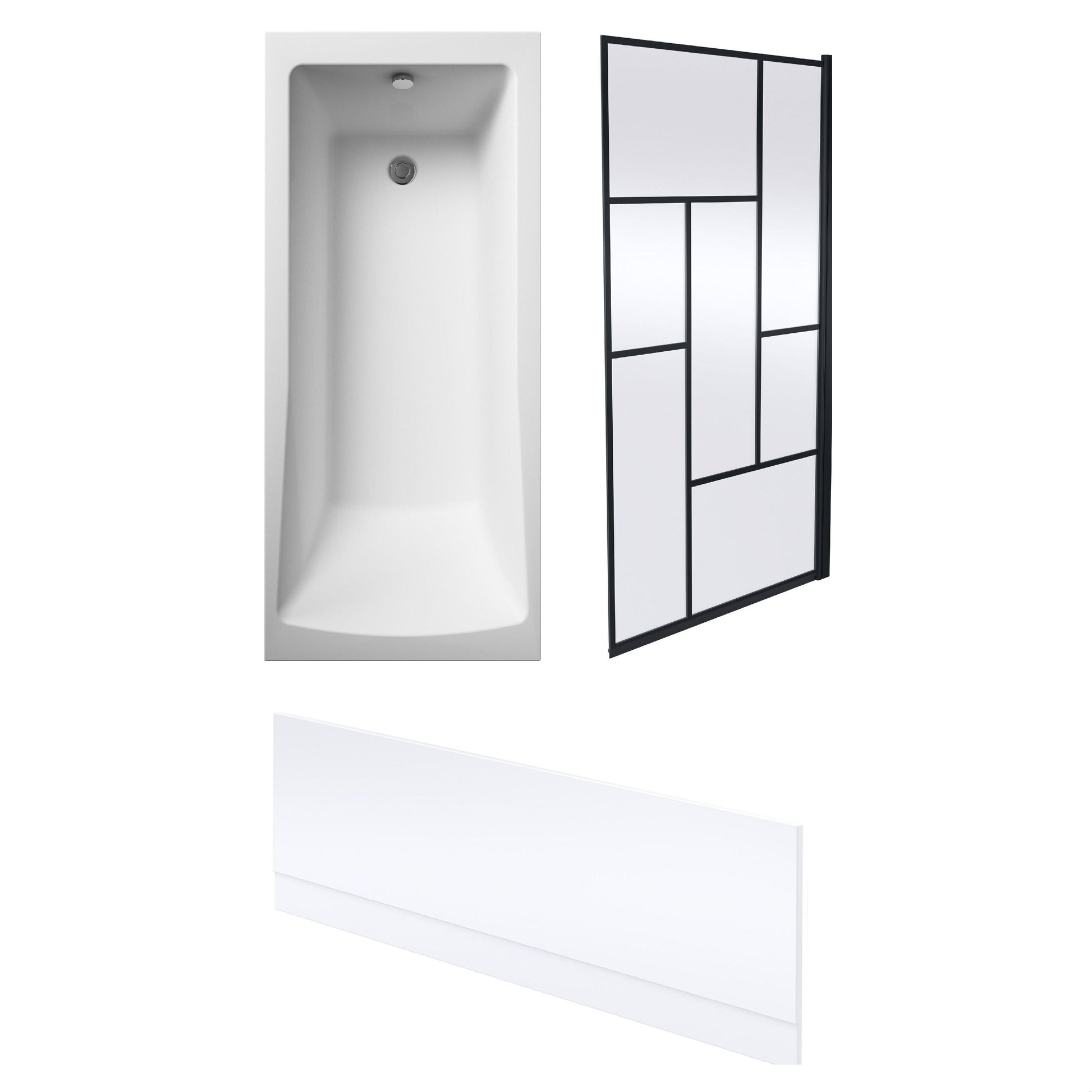 [BBSE60978] Square Single Ended 1700x700 with Leg Set & Black Abstract Framed Screen & Front Bath Panel - Cutout