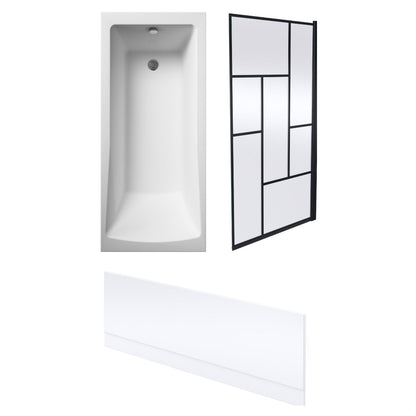 [BBSE60978] Square Single Ended 1700x700 with Leg Set & Black Abstract Framed Screen & Front Bath Panel - Cutout