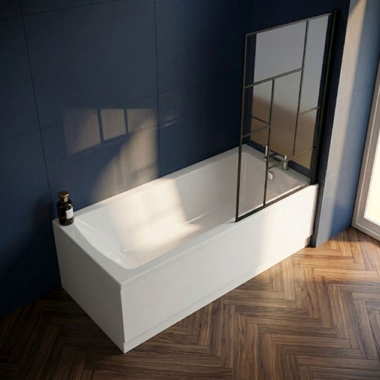 [BBSE60978] Square Single Ended 1700x700 with Leg Set & Black Abstract Framed Screen & Front Bath Panel - Silo