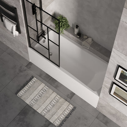 [BBSE60979] Square Single Ended 1700x700 with Front Bath Panel, Black Abstract Framed Screen & Chrome Waste - Lifestyle 2