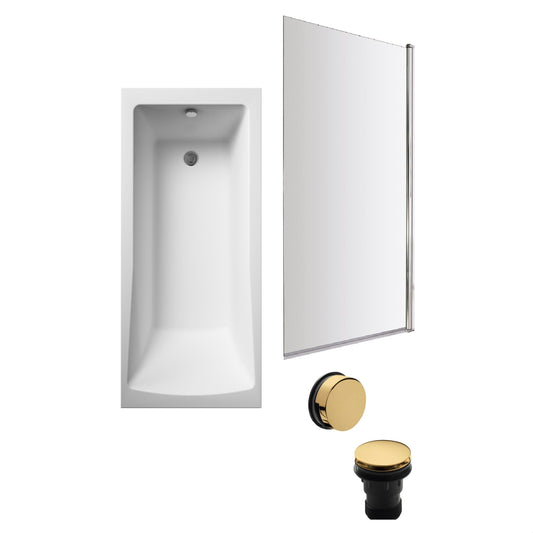 [BBSE60988] Square Single Ended 1700x700 with Leg Set & Chrome Screen & Brushed Brass Waste - Cutout