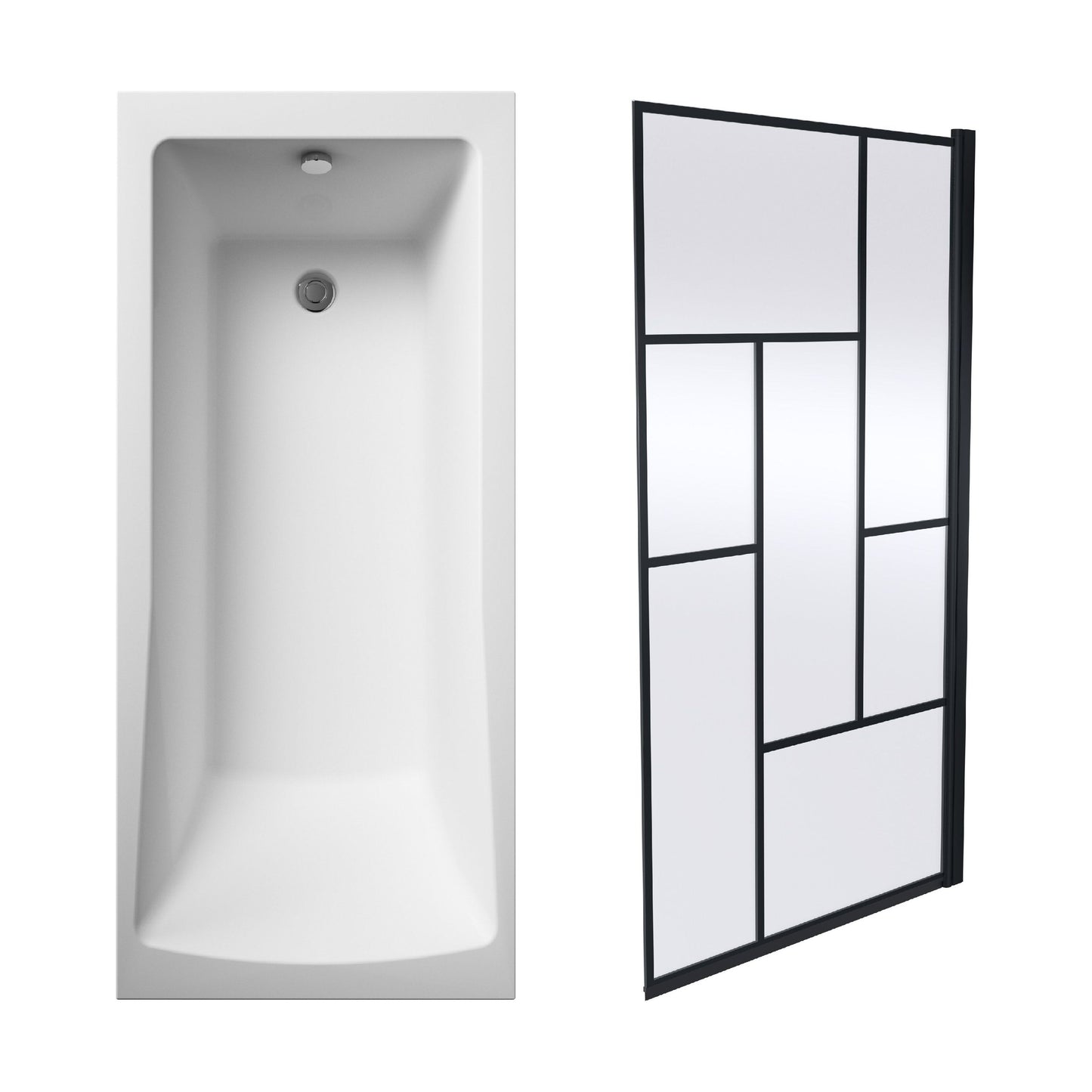 [BBSE60995] Square Single Ended 1700x700 with Leg Set & Black Abstract Framed Screen & Waste - Cutout