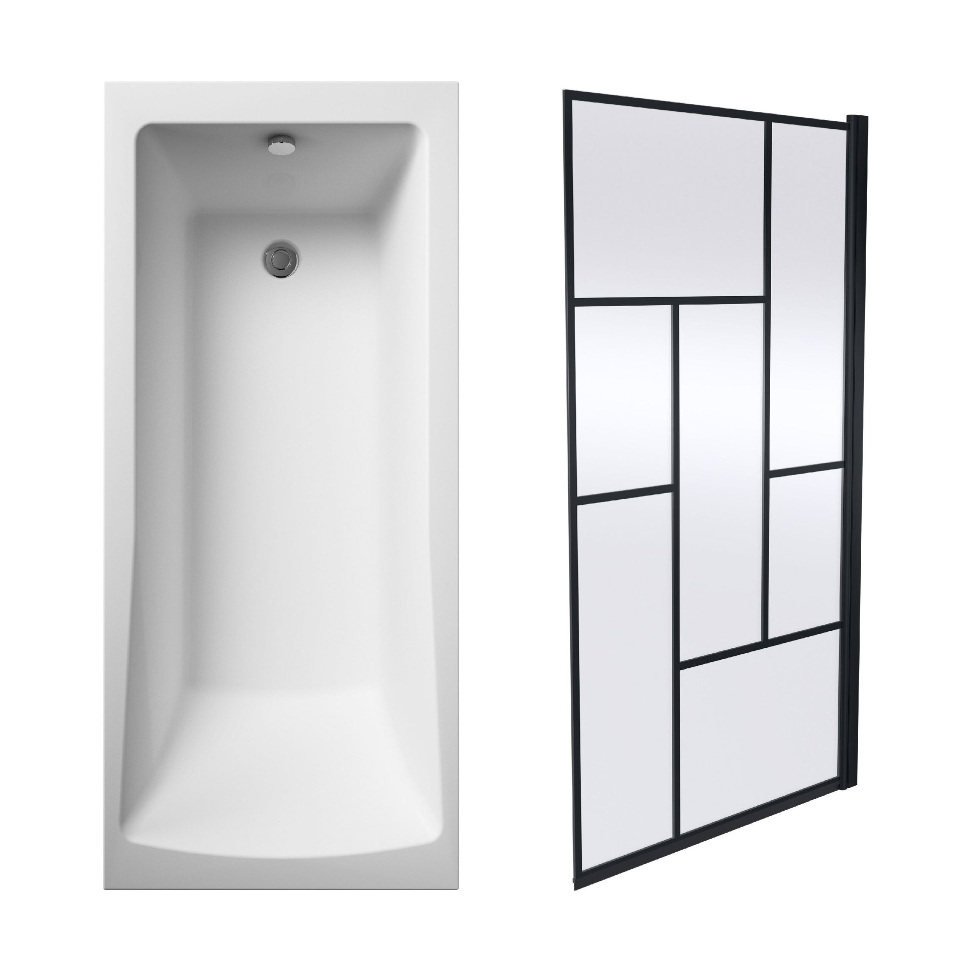 [BBSE60995] Square Single Ended 1700x700 with Leg Set & Black Abstract Framed Screen & Waste - Cutout