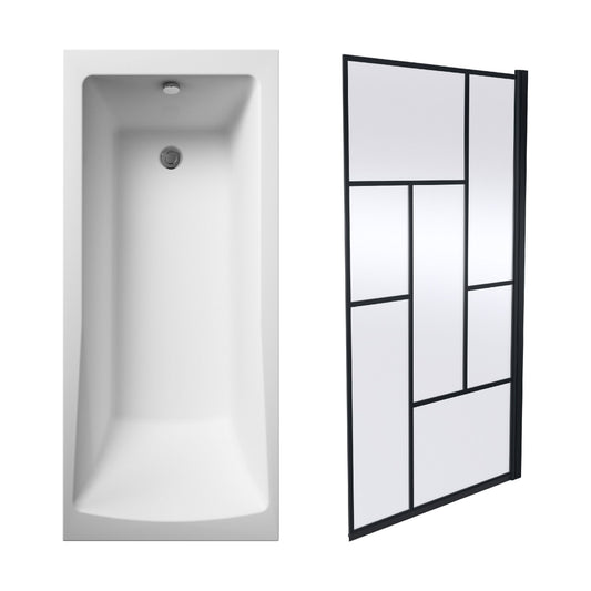[BBSE60995] Square Single Ended 1700x700 with Leg Set & Black Abstract Framed Screen & Waste - Cutout