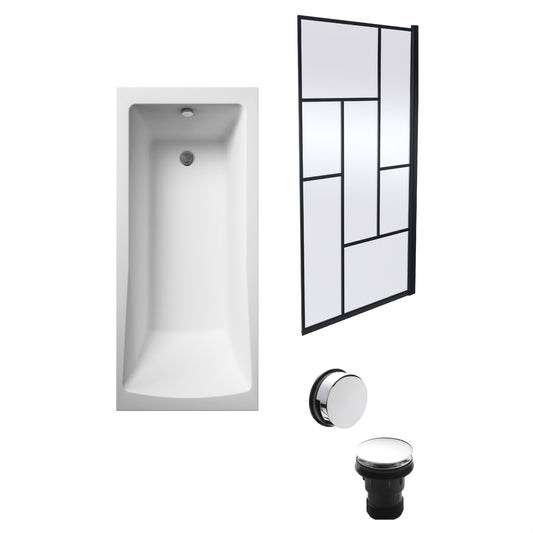 [BBSE60996] Square Single Ended 1700x700 with Leg Set & Black Abstract Framed Screen & Chrome Waste - Cutout