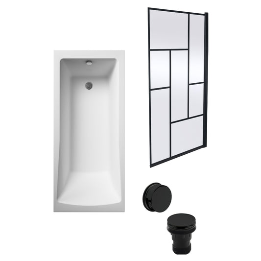 [BBSE60997] Square Single Ended 1700x700 with Leg Set & Black Abstract Framed Screen & Black Waste - Cutout