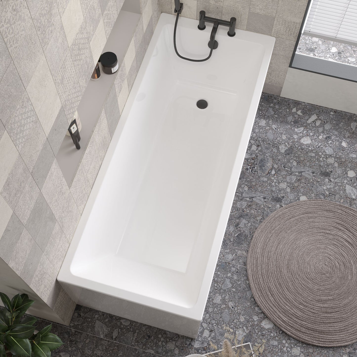 [BBSE809] Balterley Modern Square Thin Edge Single Ended Straight Shower Bath with Leg Set, 1700mm x 700mm - White - Lifestyle 2