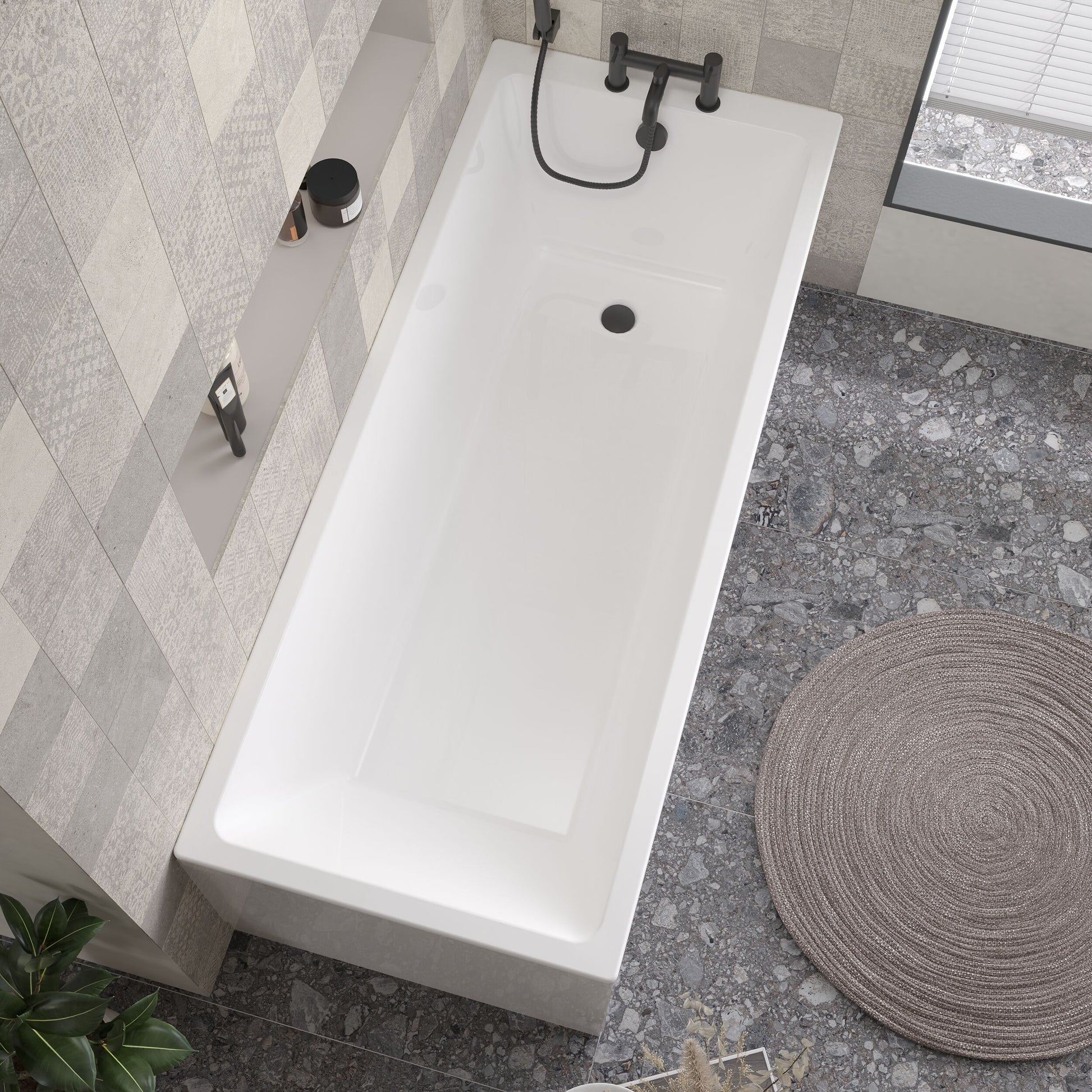 [BBSE809] Balterley Modern Square Thin Edge Single Ended Straight Shower Bath with Leg Set, 1700mm x 700mm - White - Lifestyle 2