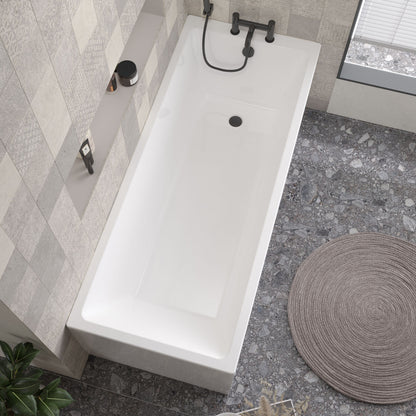 [BBSE809] Balterley Modern Square Thin Edge Single Ended Straight Shower Bath with Leg Set, 1700mm x 700mm - White - Lifestyle 2