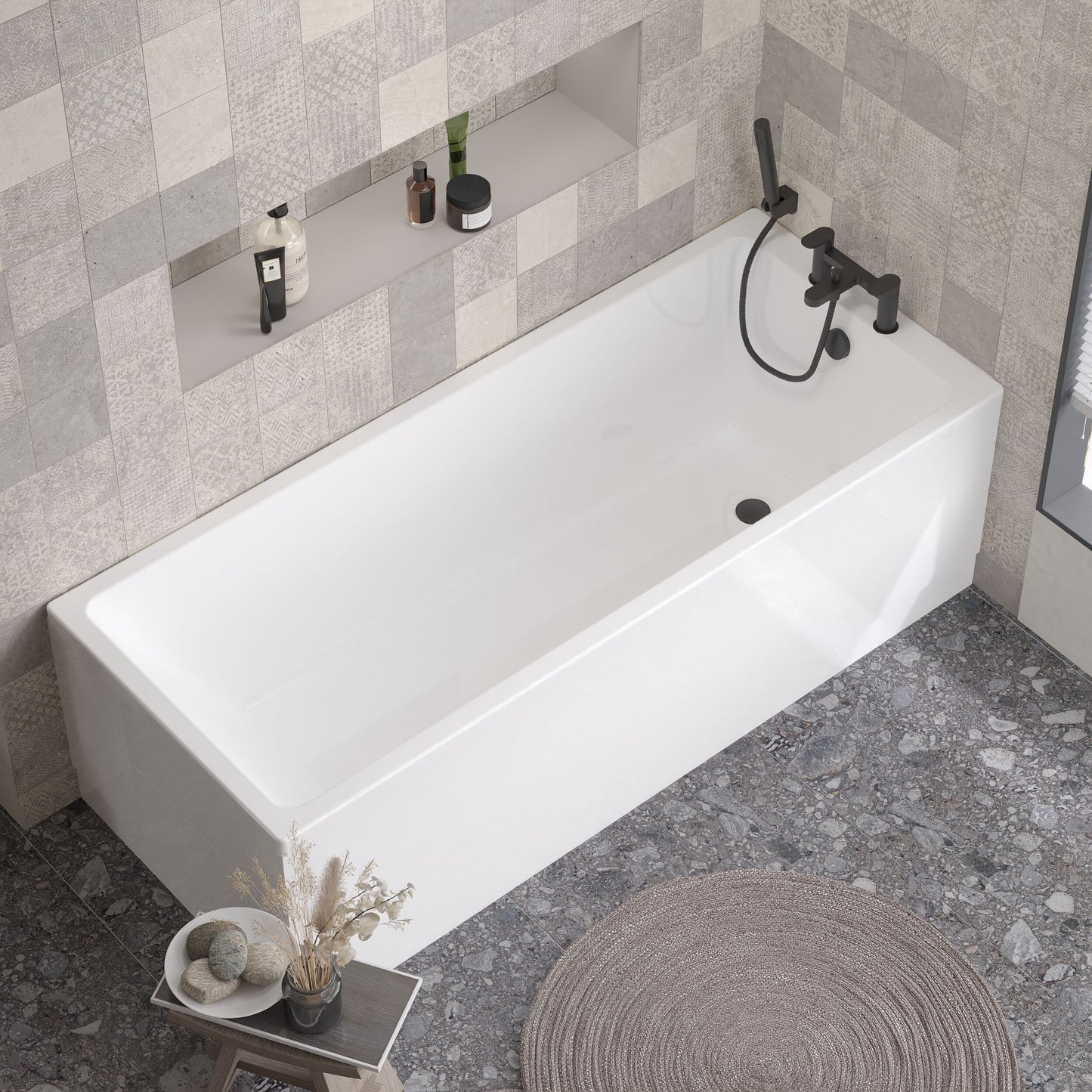 [BBSE809] Balterley Modern Square Thin Edge Single Ended Straight Shower Bath with Leg Set, 1700mm x 700mm - White - Lifestyle 3