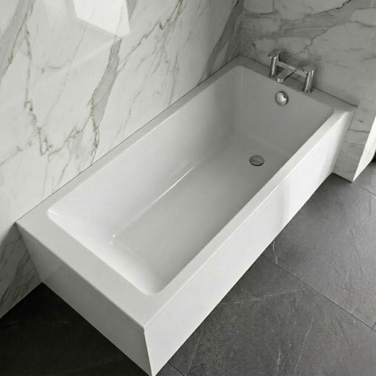 [BBSE809] Balterley Modern Square Thin Edge Single Ended Straight Shower Bath with Leg Set, 1700mm x 700mm - White - Silo