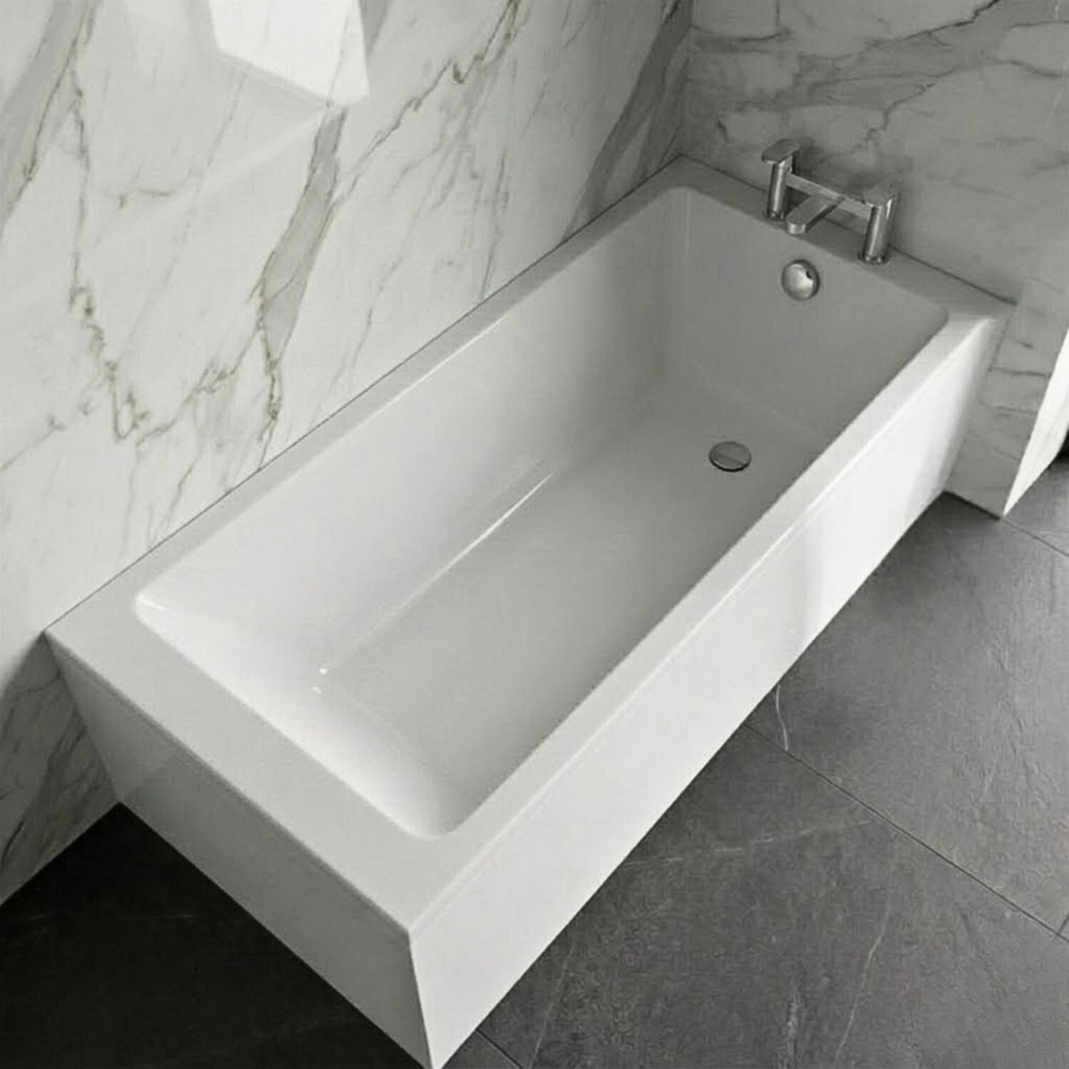 [BBSE809] Balterley Modern Square Thin Edge Single Ended Straight Shower Bath with Leg Set, 1700mm x 700mm - White - Silo
