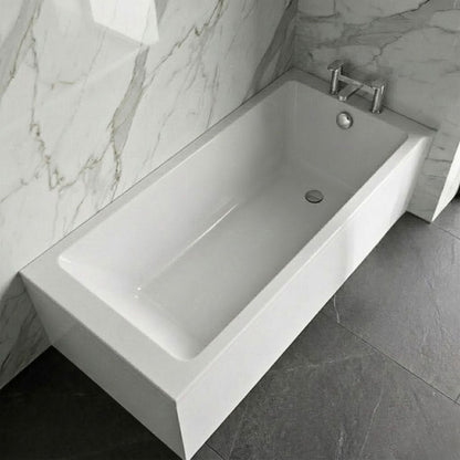 [BBSE809] Balterley Modern Square Thin Edge Single Ended Straight Shower Bath with Leg Set, 1700mm x 700mm - White - Silo