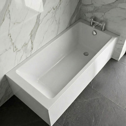 [BBSE809] Balterley Modern Square Thin Edge Single Ended Straight Shower Bath with Leg Set, 1700mm x 700mm - White - Silo