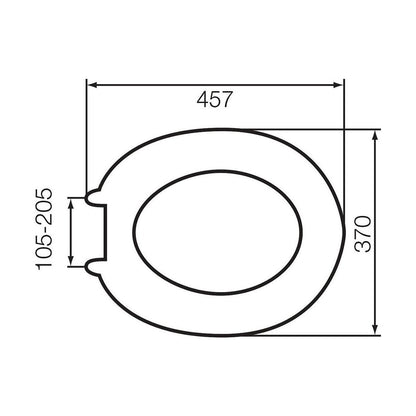 [BBT206SLV] Balterley Bathroom Standard Adjustable-Hinges Round Toilet Seat, Silver Wood Effect Finish - 457x370 mm (Seat Only) - Technical Drawing