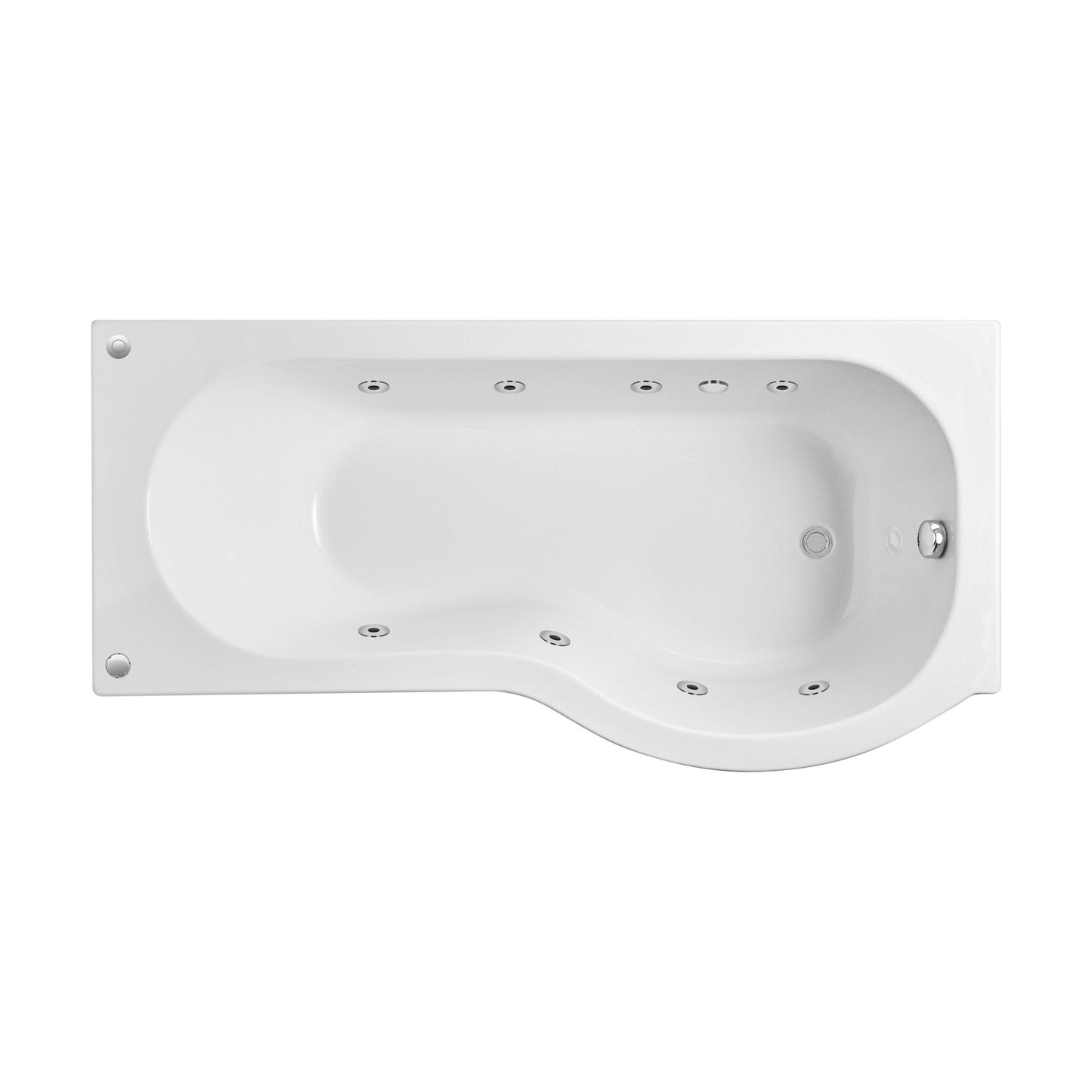 [BBWP102-J8] P Shape Whirlpool Shower Bath with 8 Chrome Jets and Leg Set, Right Hand, 1700mm - Cutout