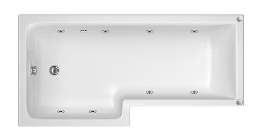 L-Shape Whirlpool Shower Bath with 8 Chrome Jets and Leg Set, Left Hand, 1700mm