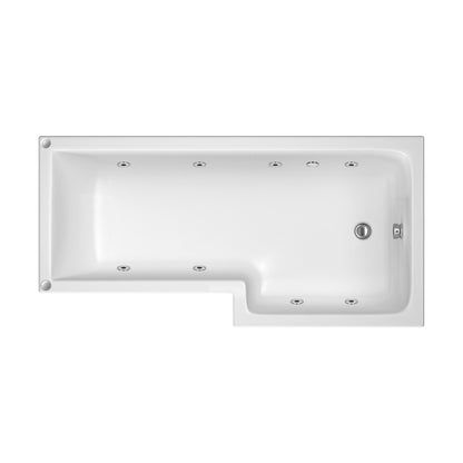 [BBWS102-J8] L-Shape Whirlpool Shower Bath with 8 Chrome Jets and Leg Set, Right Hand, 1700mm - Cutout