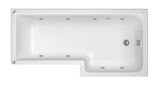 L-Shape Whirlpool Shower Bath with 8 Chrome Jets and Leg Set, Right Hand, 1700mm