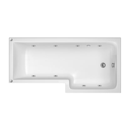 [BBWS102-J8] L-Shape Whirlpool Shower Bath with 8 Chrome Jets and Leg Set, 1700mm - Right Hand - Cutout