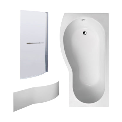 [BBZBB002] B Shape 1700x900 Left Hand Bath Set - Front Panel, Screen with Towel Rail - Chrome - Cutout