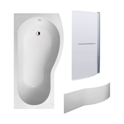 [BBZBB004] B Shape 1700x900 Right Hand Shower Bath Set - B Front Panel, Chrome Screen with Towel Rail & Leg Set - Cutout