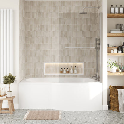 [BBZBB004] B Shape 1700x900 Right Hand Shower Bath Set - B Front Panel, Chrome Screen with Towel Rail & Leg Set - Lifestyle 1