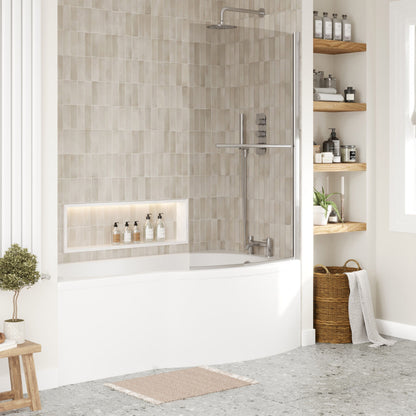 [BBZBB004] B Shape 1700x900 Right Hand Shower Bath Set - B Front Panel, Chrome Screen with Towel Rail & Leg Set - Lifestyle 3