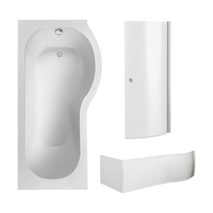 [BBZPB006] P Shape 1700x850 Right Hand Shower Bath Set - Screen with Knob - Chrome, P Bath Front Panel - Cutout