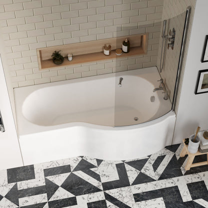 [BBZPB006] P Shape 1700x850 Right Hand Shower Bath Set - Screen with Knob - Chrome, P Bath Front Panel - Lifestyle 2
