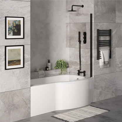 [BBZPB008] P Shape 1700x850 Right Hand Shower Bath Set - P Shape Front Panel, Black Bath Screen & Leg Set - Lifestyle 3