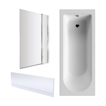 [BBZSE003] Round Single Ended 1700x700 Shower Bath Set - Front Panel, Chrome Square Bath Screen, Fixed Panel & Leg Set - Cutout