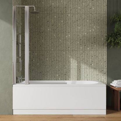 [BBZSE003] Round Single Ended 1700x700 Shower Bath Set - Front Panel, Chrome Square Bath Screen, Fixed Panel & Leg Set - Lifestyle 1