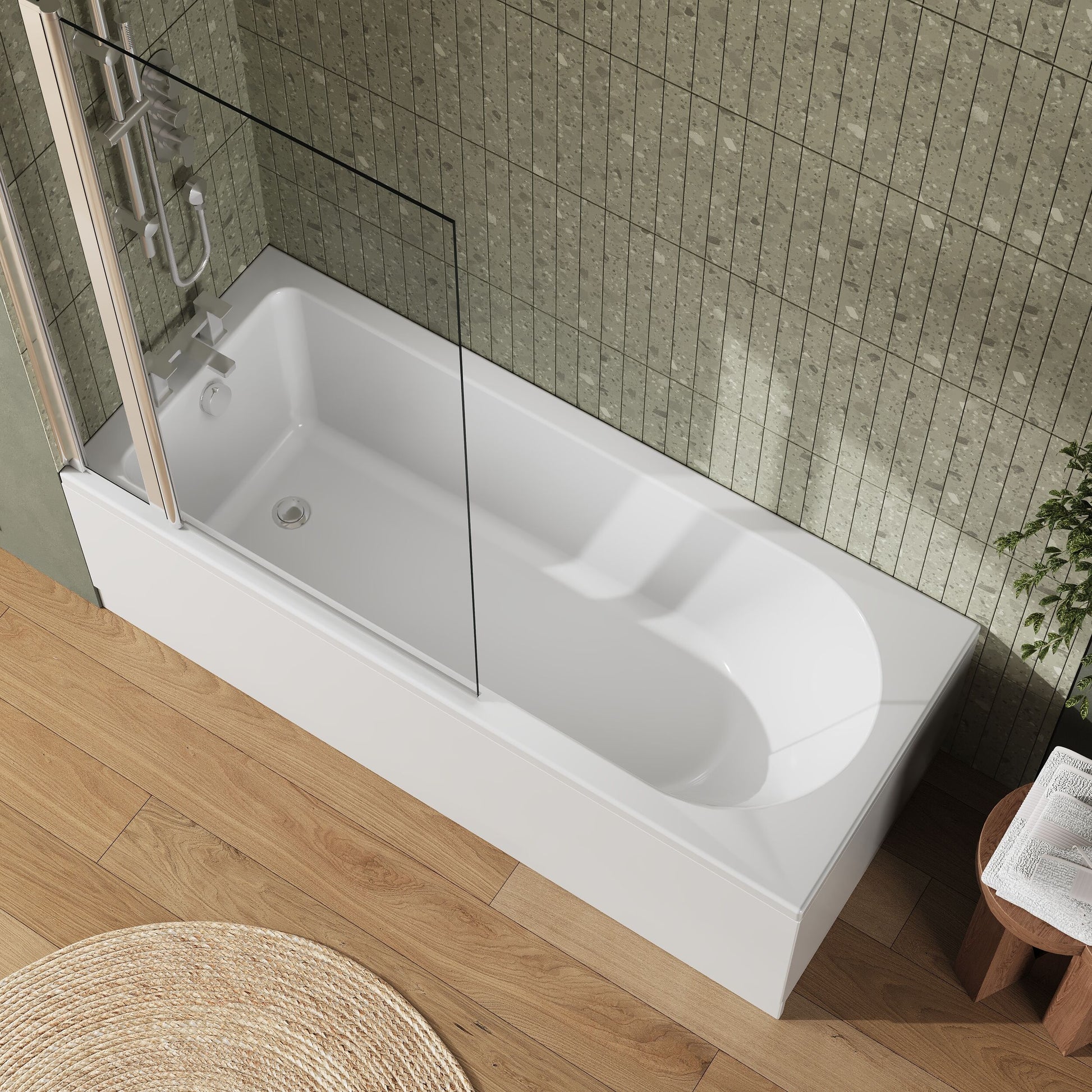 [BBZSE003] Round Single Ended 1700x700 Shower Bath Set - Front Panel, Chrome Square Bath Screen, Fixed Panel & Leg Set - Lifestyle 2