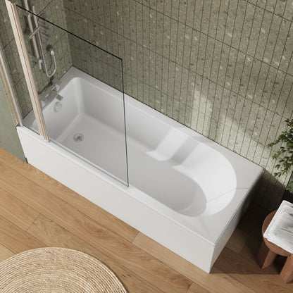 [BBZSE003] Round Single Ended 1700x700 Shower Bath Set - Front Panel, Chrome Square Bath Screen, Fixed Panel & Leg Set - Lifestyle 2