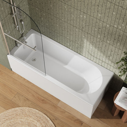 [BBZSE008] Round Single Ended 1700x700 Shower Bath Set - Front Panel, Chrome Straight Bath Screen with Towel Rail & Leg Set - Lifestyle 2
