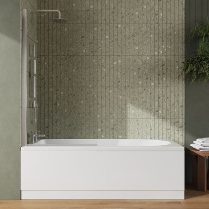[BBZSE011] Round Single Ended 1700x750 Shower Bath Set - Front Panel & Chrome Screen - Lifestyle 1