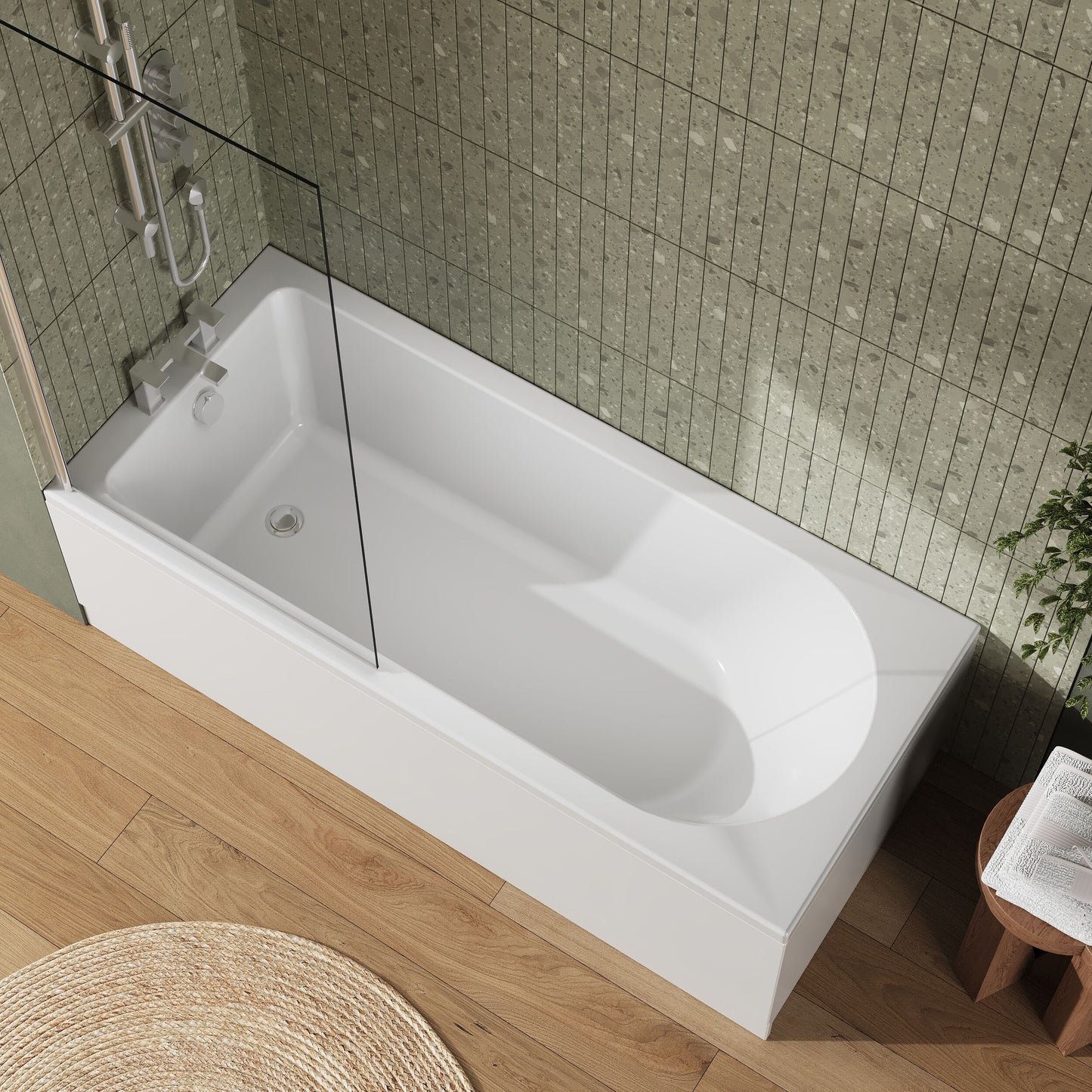 [BBZSE011] Round Single Ended 1700x750 Shower Bath Set - Front Panel & Chrome Screen - Lifestyle 2