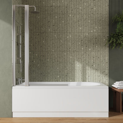 [BBZSE013] Round Single Ended 1700x750 Shower Bath Set - Front Panel, Chrome Square Bath Screen with Fixed Panel & Leg Set - Lifestyle 1