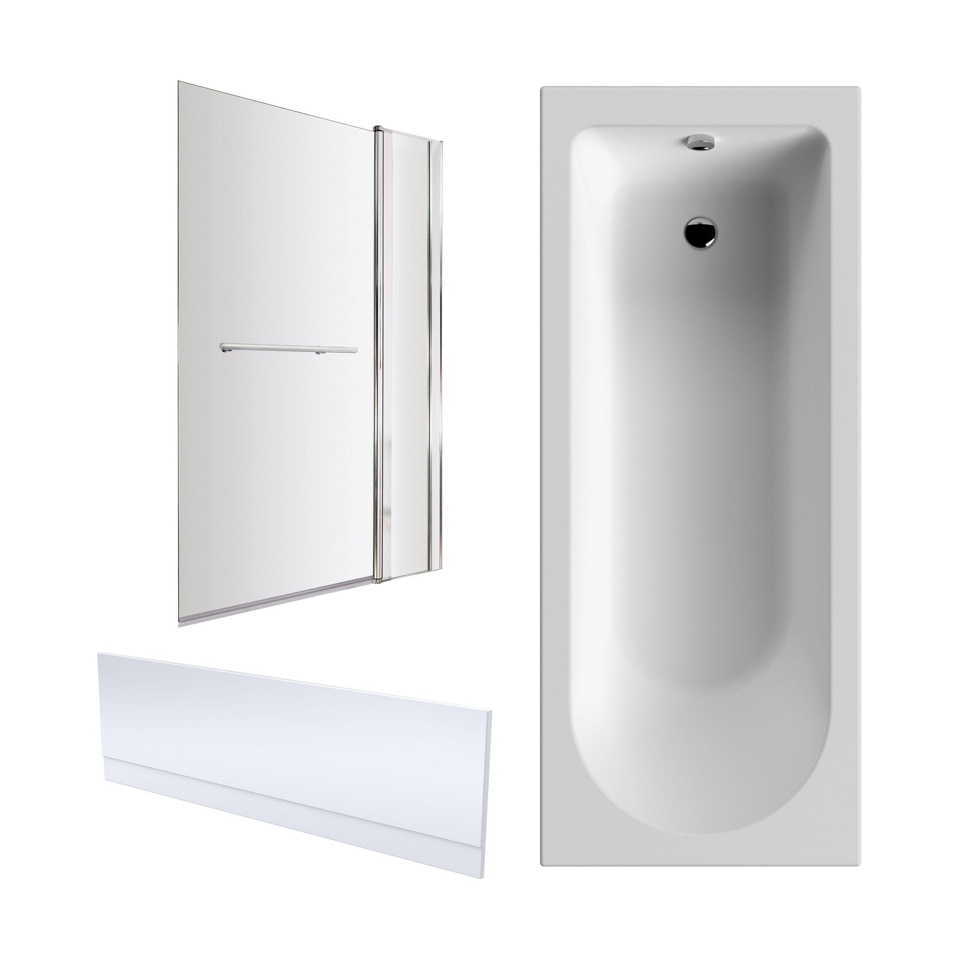 [BBZSE014] Round Single Ended 1700x750 Shower Bath Set - Front Panel, Chrome Fixed Bath Screen & Leg Set - Cutout