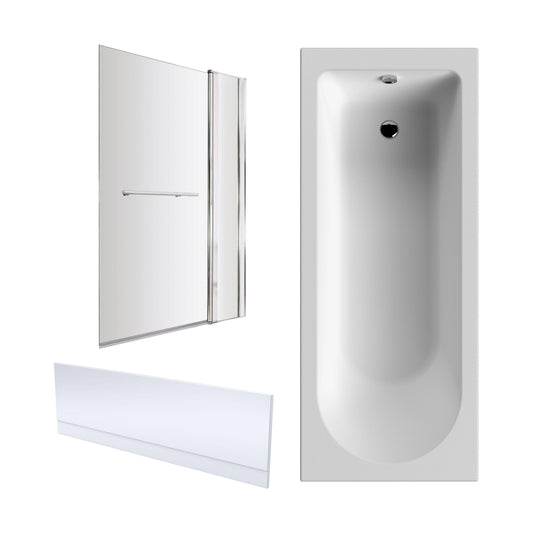 [BBZSE014] Round Single Ended 1700x750 Shower Bath Set - Front Panel, Chrome Fixed Bath Screen & Leg Set - Cutout