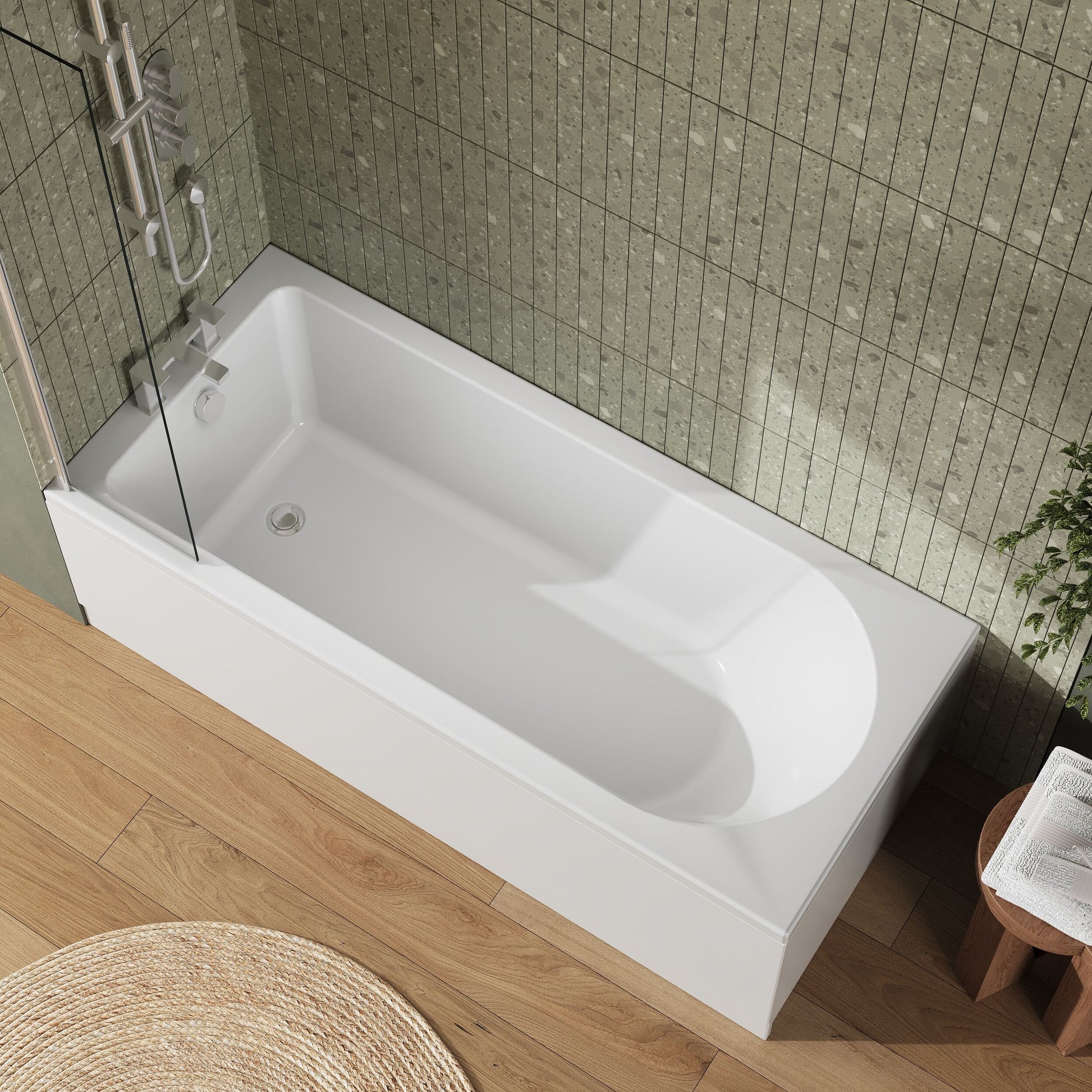 [BBZSE015] Round Single Ended 1700x750 Shower Bath Set - Front Panel, Chrome Fixed Bath Screen & Leg Set (End panel not included) - Lifestyle 2