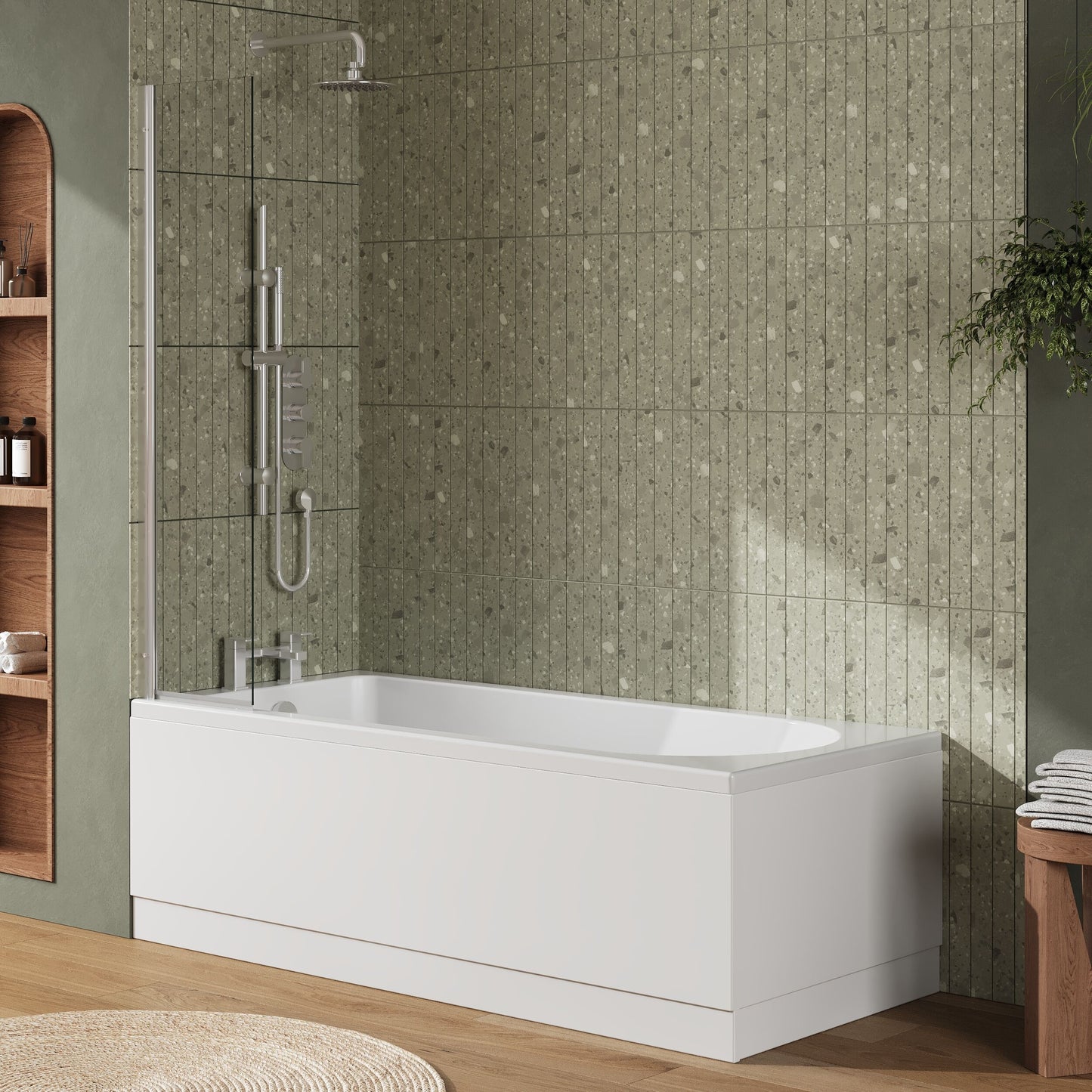[BBZSE015] Round Single Ended 1700x750 Shower Bath Set - Front Panel, Chrome Fixed Bath Screen & Leg Set (End panel not included) - Lifestyle 3