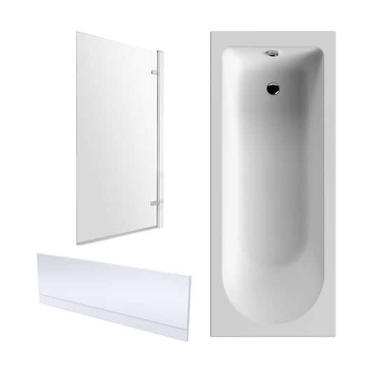 [BBZSE016] Round Single Ended 1700x750 Shower Bath Set - Front Panel, Hinged Screen - Chrome - Cutout