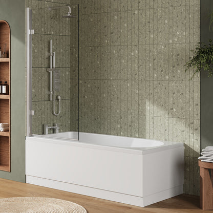 [BBZSE016] Round Single Ended 1700x750 Shower Bath Set - Front Panel, Hinged Screen - Chrome - Lifestyle 3
